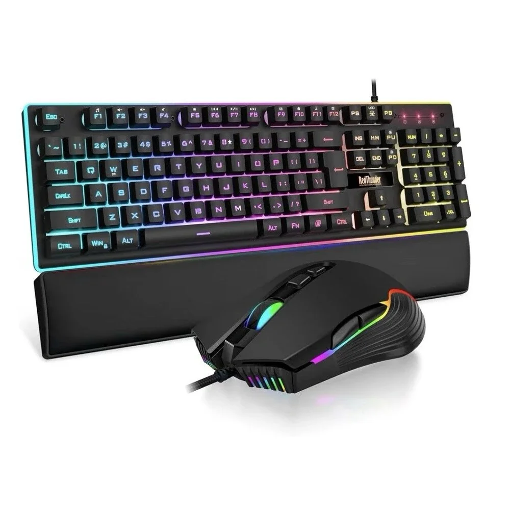 RedThunder K10 Wired Gaming Keyboard and Mouse and Wrist Rest Combo, RGB Backlit